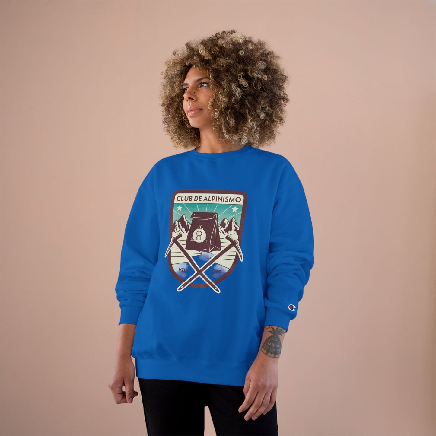 Champion Sweatshirt - Retro Alpinism Club Design for Outdoor Enthusiasts