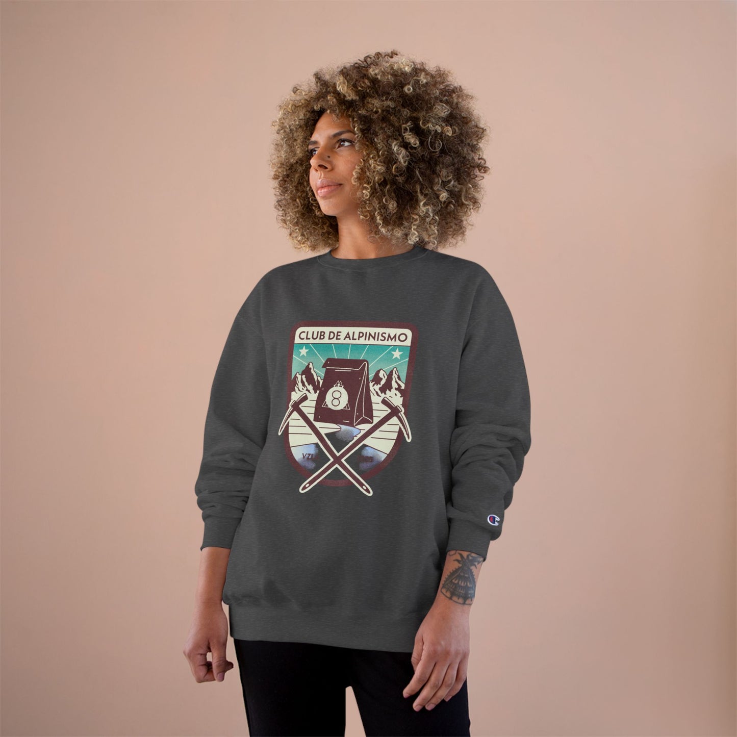 Champion Sweatshirt - Retro Alpinism Club Design for Outdoor Enthusiasts