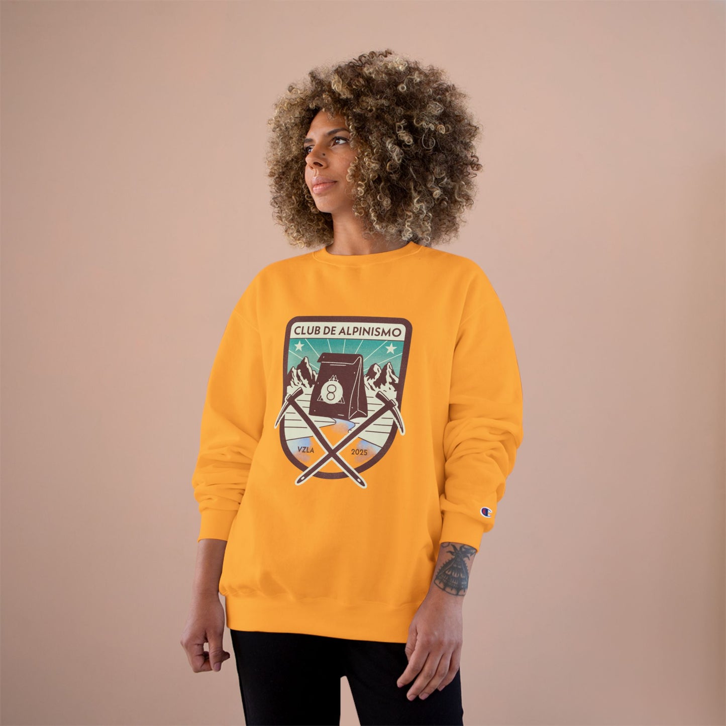 Champion Sweatshirt - Retro Alpinism Club Design for Outdoor Enthusiasts